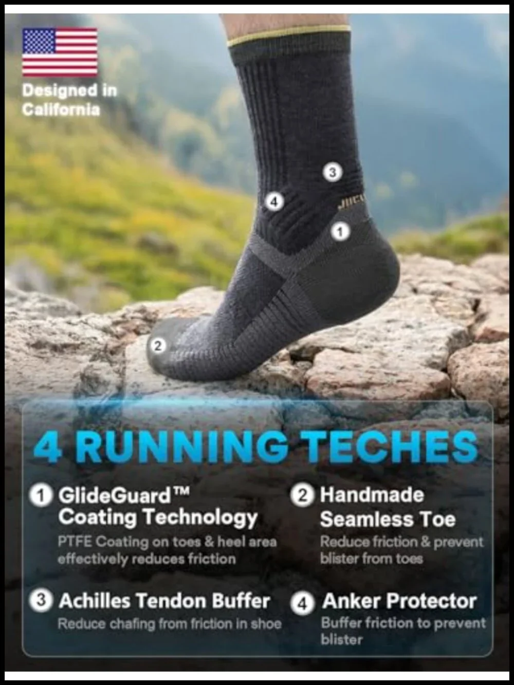 Men's Lightweight Merino Wool Hiking Socks, Anti-Blister with COOLMAX, 2 Pack